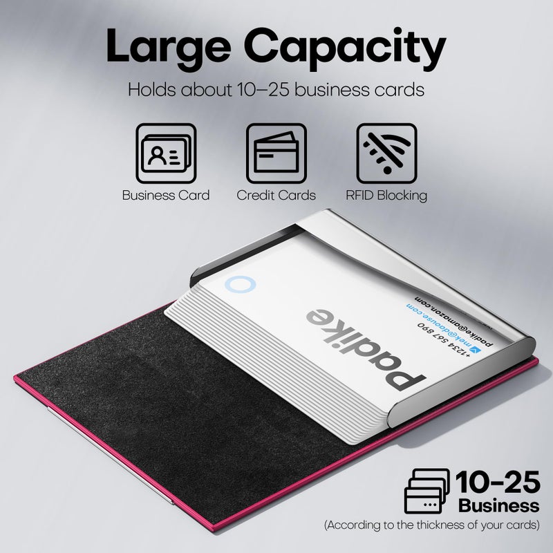 Padike Business Card Holder, Business Card Case Professional PU Leather & Stainless Steel Multi Card Case,Business Card Holder Wallet Credit Card ID Case/Holder for Men & Women. (Rose red) - Image 2